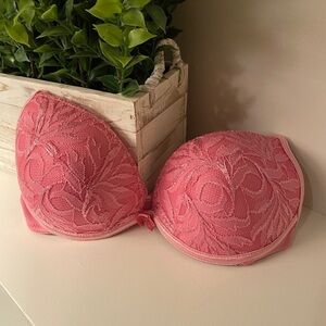 Donna L'oren Bra 32B Floral Embroidered Lace Padded Underwire Pink Style 130